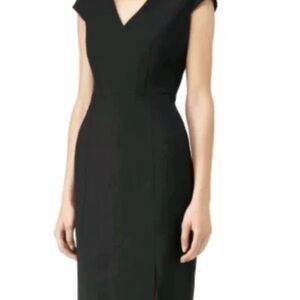Reiss Black Cap Sleeve Midi “Abbi Fay” Wool Blend Dress, US 4 / UK 8
